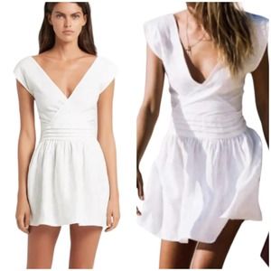 SIR The Label Patti Mini Dress 100% Linen White Size 0 Pleated Boho Vibe Beach